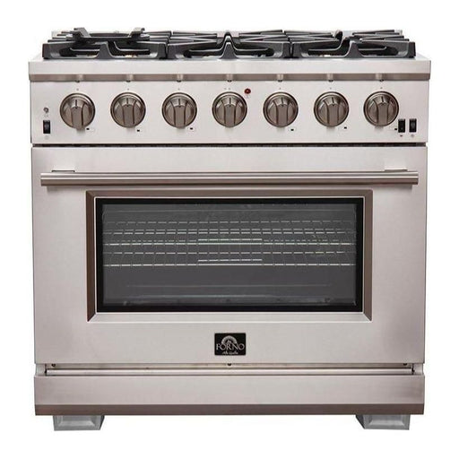 Forno Kitchen Appliance Packages Forno 3-Piece Pro Appliance Package - 36-Inch Gas Range, Refrigerator, & Wall Mount Hood with Backsplash in Stainless Steel