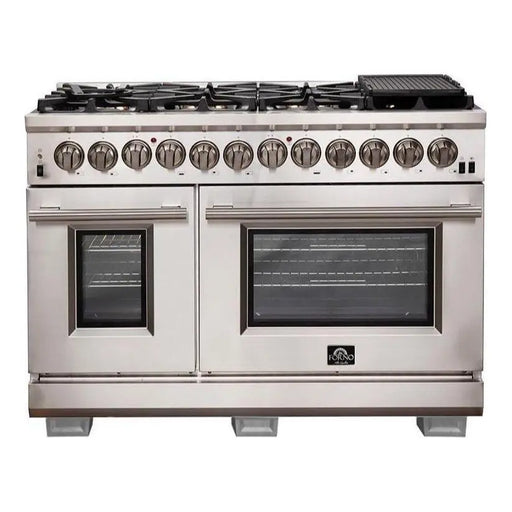 Forno 3-Piece Pro Appliance Package - 48-Inch Dual Fuel Range, 36-Inch Refrigerator & Wall Mount Hood in Stainless Steel