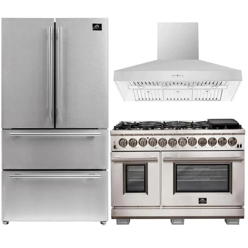Forno Kitchen Appliance Packages Forno 3-Piece Pro Appliance Package - 48-Inch Dual Fuel Range, 36-Inch Refrigerator & Wall Mount Hood in Stainless Steel