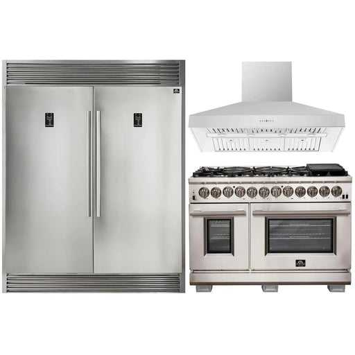 Forno Kitchen Appliance Packages Forno 3-Piece Pro Appliance Package - 48-Inch Dual Fuel Range, 56-Inch Pro-Style Refrigerator & Wall Mount Hood in Stainless Steel