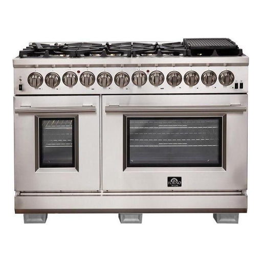 Forno Kitchen Appliance Packages Forno 3-Piece Pro Appliance Package - 48-Inch Dual Fuel Range, Refrigerator with Water Dispenser, & Wall Mount Hood in Stainless Steel