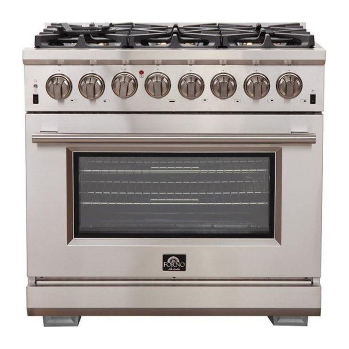 Forno Kitchen Appliance Packages Forno 3-Piece Pro Appliance Package - 48-Inch Dual Fuel Range, Refrigerator with Water Dispenser,& Wall Mount Hood with Backsplash in Stainless Steel