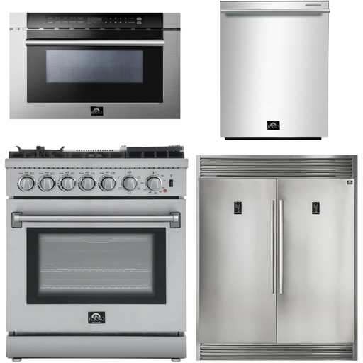 Forno Kitchen Appliance Packages Forno 30" Dual Fuel Range, 60" Refrigerator, Dishwasher and Microwave Drawer Appliance Package