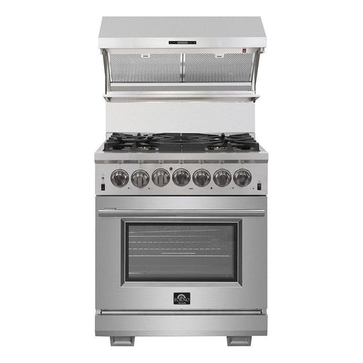 Forno Kitchen Appliance Packages Forno 30" Dual Fuel Range, Premium Hood, French Door Refrigerator & Stainless Steel Dishwasher Pro Appliance Package