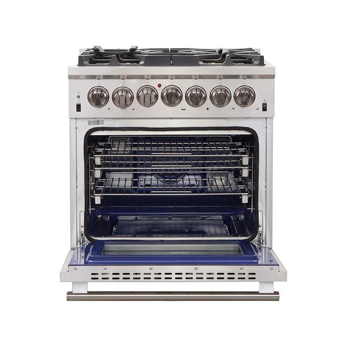 Forno Kitchen Appliance Packages Forno 30" Dual Fuel Range, Premium Hood, French Door Refrigerator & Stainless Steel Dishwasher Pro Appliance Package