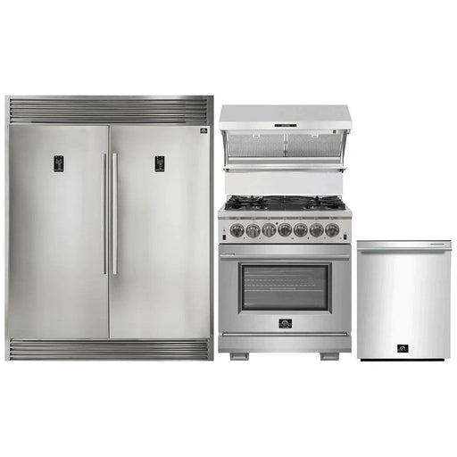 Forno 30" Dual Fuel Range, Premium Hood, Pro-Style Refrigerator & Stainless Steel Dishwasher Pro Appliance Package