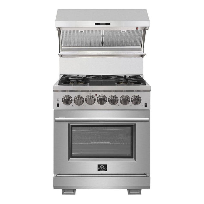 Forno Kitchen Appliance Packages Forno 30" Dual Fuel Range, Premium Hood, Pro-Style Refrigerator & Stainless Steel Dishwasher Pro Appliance Package