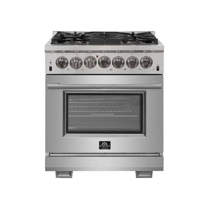 Forno Kitchen Appliance Packages Forno 30" Dual Fuel Range, Premium Hood, Pro-Style Refrigerator & Stainless Steel Dishwasher Pro Appliance Package