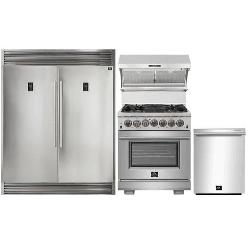Forno Kitchen Appliance Packages Forno 30" Dual Fuel Range, Premium Hood, Pro-Style Refrigerator & Stainless Steel Dishwasher Pro Appliance Package