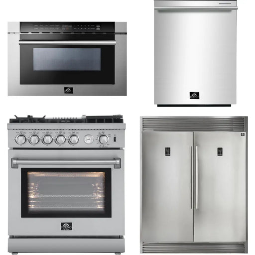 Forno 30" Gas Range, 60" Refrigerator, Dishwasher and Microwave Drawer Appliance Package