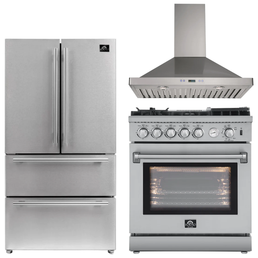 Forno Kitchen Appliance Packages Forno 30" Gas Range with Airfryer, Range Hood and 36" Refrigerator Appliance Package