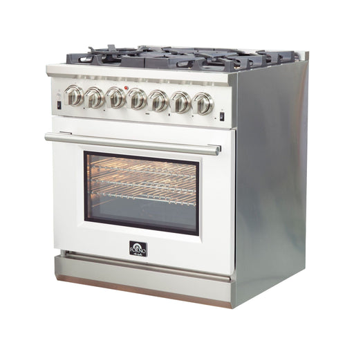 Forno Ranges Forno 30-Inch Capriasca Dual Fuel Range with 5 Gas Burners and 240v Electric Oven in Stainless Steel with White Door (FFSGS6187-30WHT)