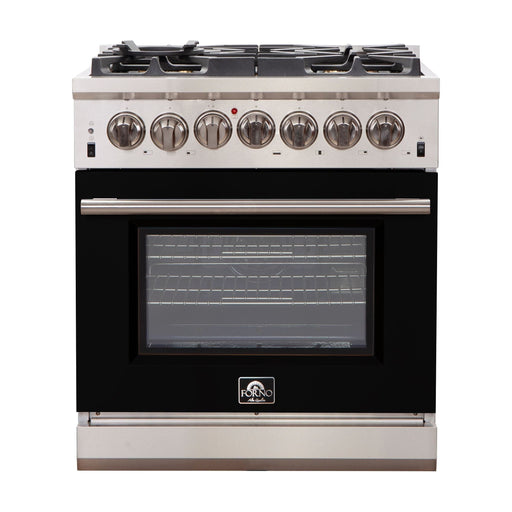 Forno Ranges Forno 30-Inch Capriasca Gas Range with 5 Burners and Convection Oven in Stainless Steel with Black Door (FFSGS6260-30BLK)
