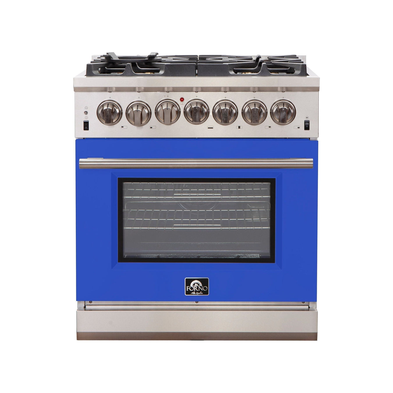 Forno 30-Inch Capriasca Gas Range with 5 Burners and Convection Oven in Stainless Steel with Blue Door (FFSGS6260-30BLU)