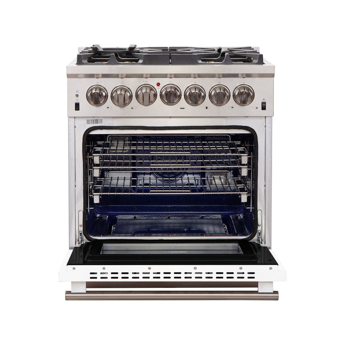 Forno 30-Inch Capriasca Gas Range with 5 Burners and Convection Oven in Stainless Steel with White Door (FFSGS6260-30WHT)