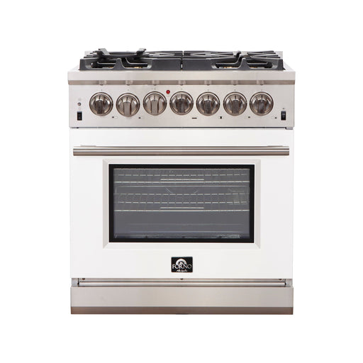 Forno 30-Inch Capriasca Gas Range with 5 Burners and Convection Oven in Stainless Steel with White Door (FFSGS6260-30WHT)