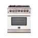 Forno Ranges Forno 30-Inch Capriasca Gas Range with 5 Burners and Convection Oven in Stainless Steel with White Door (FFSGS6260-30WHT)