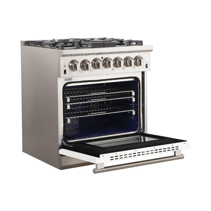 Forno Ranges Forno 30-Inch Capriasca Gas Range with 5 Burners and Convection Oven in Stainless Steel with White Door (FFSGS6260-30WHT)