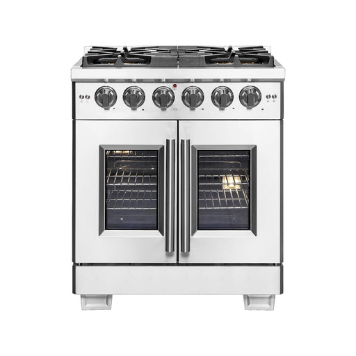 Forno Ranges Forno 30-Inch Capriasca Gas Range with 5 Gas Burners, 100,000 BTUs, and French Door Gas Oven in Stainless Steel (FFSGS6460-30)