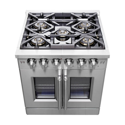 Forno Ranges Forno 30-Inch Capriasca Gas Range with 5 Gas Burners, 100,000 BTUs, and French Door Gas Oven in Stainless Steel (FFSGS6460-30)