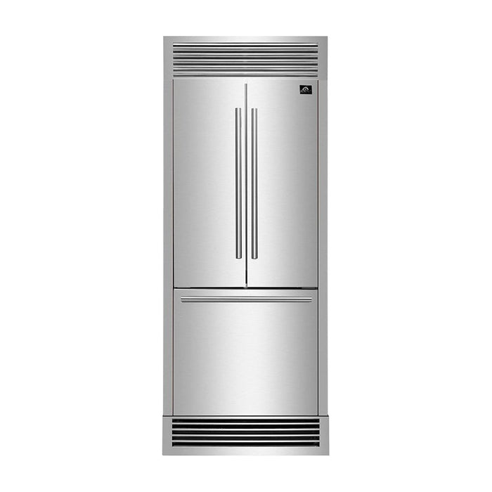 Forno Refrigerators Forno 30-Inch French Door Built-In Refrigerator with 17.5 Cu Ft and Ice Maker in Stainless Steel with 4” Decorative Grill (FFFFD1974-35SG)