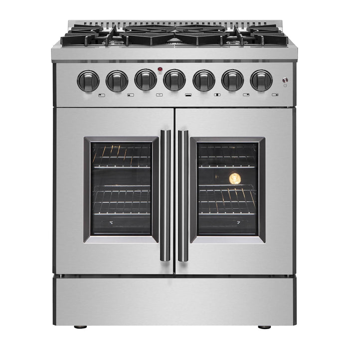 Forno Ranges Forno 30-Inch Galiano Freestanding French Door Dual Fuel Range with 5 Burners and 68,000 BTUs in Stainless Steel (FFSGS6356-30)