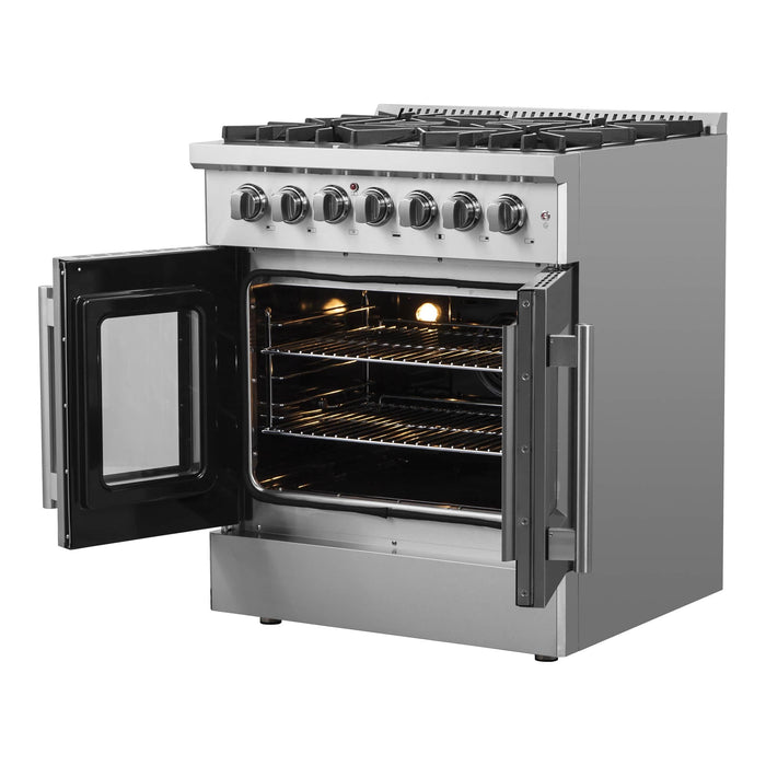 Forno Ranges Forno 30-Inch Galiano Freestanding French Door Dual Fuel Range with 5 Burners and 68,000 BTUs in Stainless Steel (FFSGS6356-30)