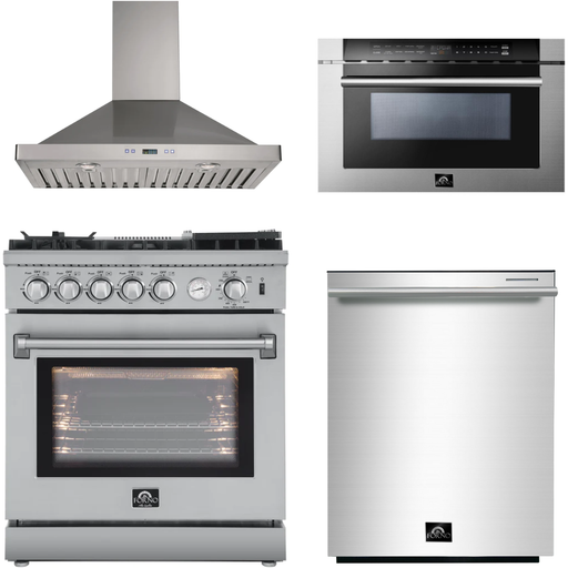 Forno Kitchen Appliance Packages Forno 30 Inch Gas Range, 30" Range Hood, Dishwasher and Microwave Drawer Appliance Package