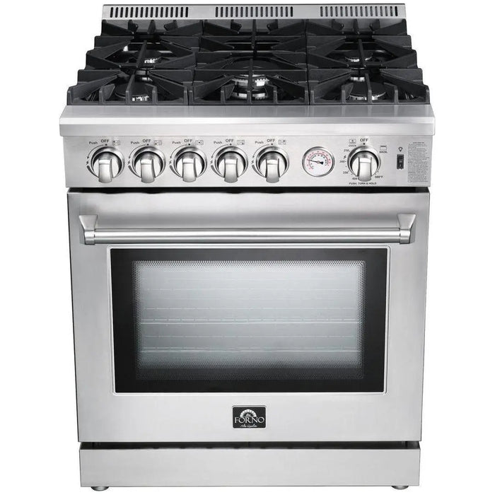 Forno 30 Inch Gas Range, Refrigerator, Microwave Drawer and Dishwasher Appliance Package