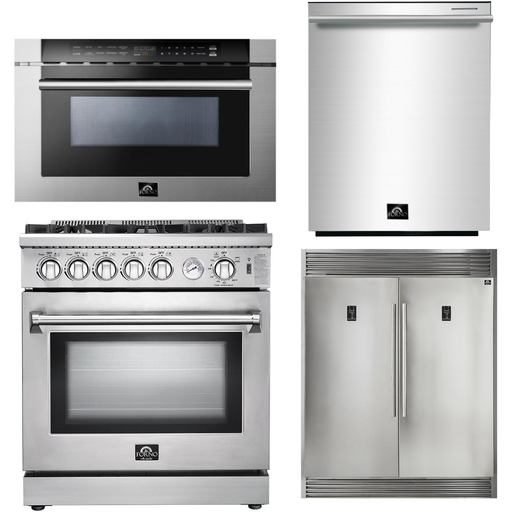 Forno Kitchen Appliance Packages Forno 30 Inch Gas Range, Refrigerator, Microwave Drawer and Dishwasher Appliance Package