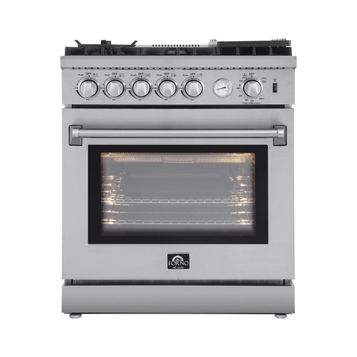 Forno 30-Inch Lazio Gas Range with 5 Sealed Burner, Air Fryer, Wok Ring, & Reversible Griddle in Stainless Steel (FFSGS6276-30)