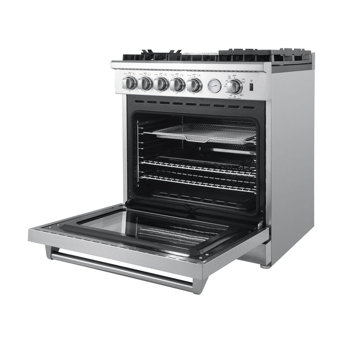 Forno 30-Inch Lazio Gas Range with 5 Sealed Burner, Air Fryer, Wok Ring, & Reversible Griddle in Stainless Steel (FFSGS6276-30)