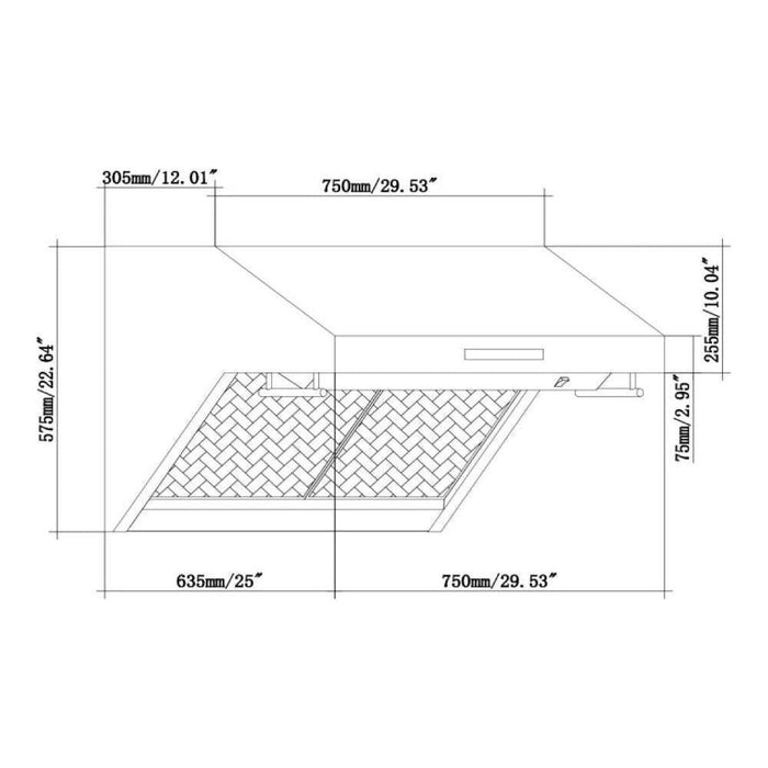 Forno 30-Inch Wall Mount Range Hood with Red Light Warmer, Shelf/Backsplash, and 600 CFM Motor (FRHWM5029-30HB)