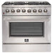 Forno Kitchen Appliance Packages Forno 36" Dual Fuel Range, 56" Pro-Style Refrigerator, Wall Mount Hood with Backsplash and Stainless Steel 3-Rack Dishwasher Appliance Package