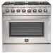 Forno Kitchen Appliance Packages Forno 36" Dual Fuel Range, 56" Pro-Style Refrigerator, Wall Mount Hood with Backsplash, Microwave Oven and Stainless Steel 3-Rack Dishwasher Appliance Package