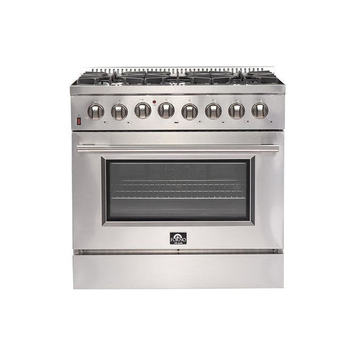 Forno Kitchen Appliance Packages Forno 36" Dual Fuel Range, French Door Refrigerator & Stainless Steel Dishwasher Appliance Package