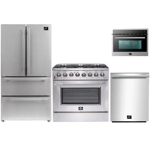 Forno Kitchen Appliance Packages Forno 36" Dual Fuel Range, Refrigerator, Microwave Oven and Stainless Steel 3-Rack Dishwasher Appliance Package