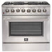 Forno Kitchen Appliance Packages Forno 36" Dual Fuel Range, Refrigerator, Wall Mount Hood with Backsplash, Microwave Oven and Stainless Steel 3-Rack Dishwasher Appliance Package