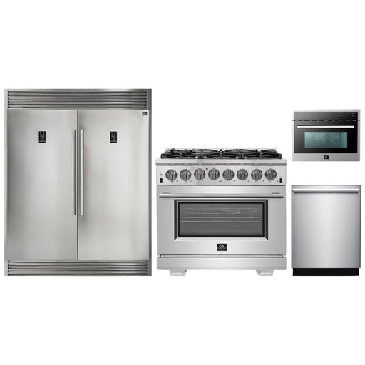Forno Kitchen Appliance Packages Forno 36" Dual Fuel Range, Refrigerator with Water Dispenser, Microwave Oven and Stainless Steel 3-Rack Dishwasher Pro Appliance Package