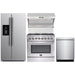 Forno Kitchen Appliance Packages Forno 36" Dual Fuel Range, Refrigerator with Water Dispenser, Wall Mount Hood with Backsplash and Stainless Steel 3-Rack Dishwasher Appliance Package