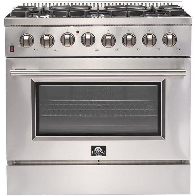 Forno 36" Dual Fuel Range + Wall Mount Range Hood + Microwave Drawer Appliance Package