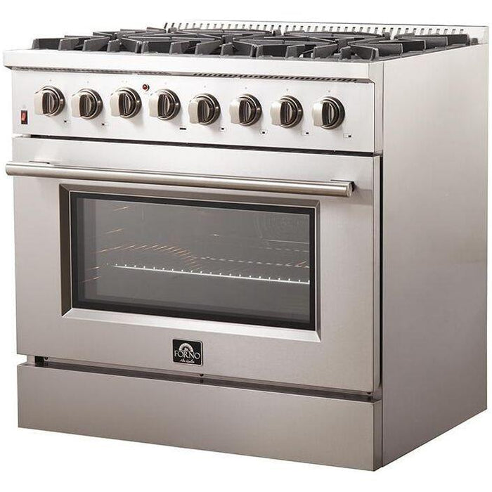 Forno 36" Dual Fuel Range + Wall Mount Range Hood + Microwave Drawer Appliance Package