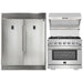 Forno 36" Gas Range, 56" Pro-Style Refrigerator and Stainless Steel Wall Mount Hood with Backsplash Appliance Package