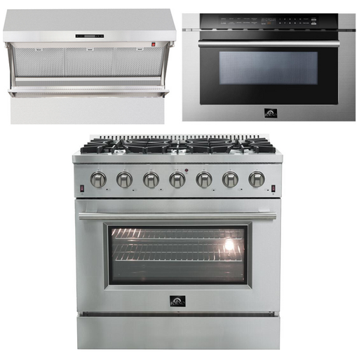 Forno Kitchen Appliance Packages Forno 36" Gas Range + Wall Mount Range Hood + Built-In Microwave Drawer Appliance Package