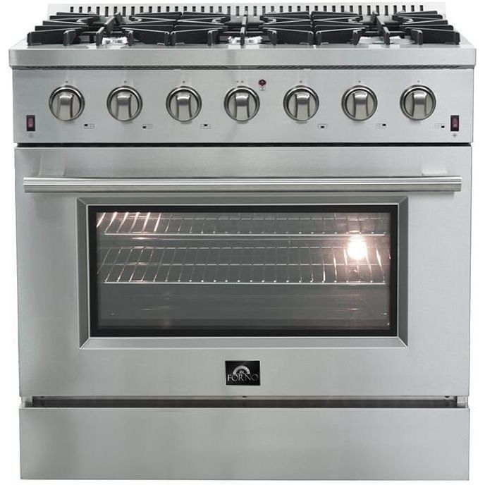 Forno Kitchen Appliance Packages Forno 36" Gas Range + Wall Mount Range Hood + Refrigerator + Microwave Drawer + Built-In Dishwasher Appliance Package
