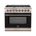 Forno Ranges Forno 36-Inch Capriasca Dual Fuel Range with 6 Gas Burners and 240v Electric Oven in Stainless Steel with Black Door (FFSGS6187-36BLK)