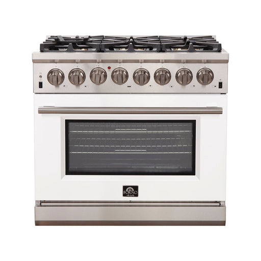 Forno 36-Inch Capriasca Dual Fuel Range with 6 Gas Burners and 240v Electric Oven in Stainless Steel with White Door (FFSGS6187-36WHT)