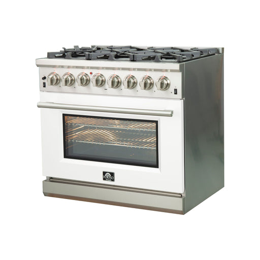 Forno Ranges Forno 36-Inch Capriasca Dual Fuel Range with 6 Gas Burners and 240v Electric Oven in Stainless Steel with White Door (FFSGS6187-36WHT)