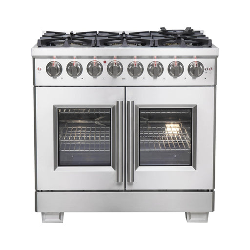 Forno Ranges Forno 36-Inch Capriasca Freestanding French Door Dual Fuel Range with 6 Gas Burners, 120,000 BTUs & Electric Oven in Stainless Steel (FFSGS6387-36)
