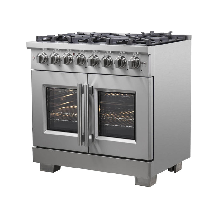 Forno Ranges Forno 36-Inch Capriasca Freestanding French Door Dual Fuel Range with 6 Gas Burners, 120,000 BTUs & Electric Oven in Stainless Steel (FFSGS6387-36)